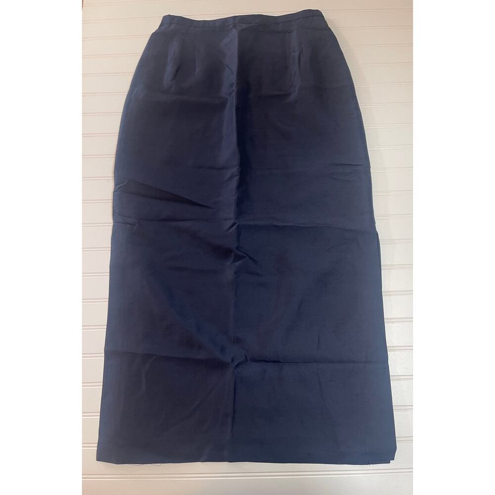 Vintage Travis Ayers 100% Silk Navy Blue Maxi Skirt Slits - Size Women's 12